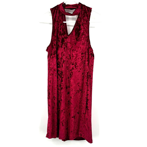 Altar'd State size medium red faux velvet sleeveless dress cutout back and chest - Picture 1 of 6